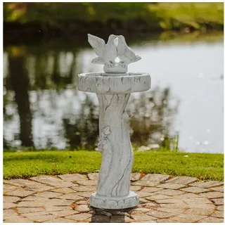 gartendekoparadies.de Gartenfigur Vogeltränke Vogelbad mit Taubenpaar aus Steinguss, H. 91 cm, 53 kg, (2 St), Frostsicher grau