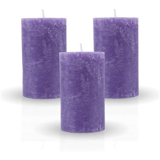 Bestgoodies Rustikale Stumpenkerze 3er-Pack Lila vers. Farben/Größen - Lange Brenndauer Antik Kerze, Duftfreie Altarkerze - Dekokerze, Adventskerze