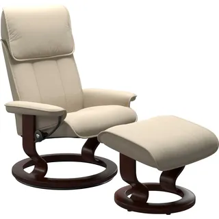 Relaxsessel STRESSLESS "Admiral", beige (cream batick), B:87cm H:101cm T:78cm, Leder BATICK: BATICK ist ein leicht korrigiertes, durchgefärbtes und genarbtes Möbelleder, bei dem die meisten Unebenheiten und Spuren in der Regel entfernt wurden., Sessel, Relaxsessel, mit Classic Base, Größe M & L, Gestell Braun