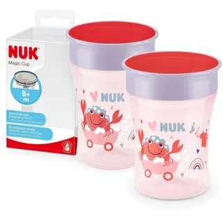 NUK Magic Cup Trinklernbecher im praktischen Doppelpack, 8+ Monate, auslaufsicherer 360°-Trinkrand, BPA-frei, Krabbe (Rot), 230 ml, 2 Stück