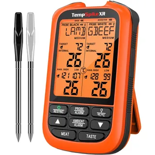 ThermoPro TempPro Fleischthermometer Kabellos Funk 300M Grillthermometer ohne APP Bratenthermometer Digital mit 2 Proben Wiederaufladbarer Thermometer für Küchen BBQ Grill Flüssigkeit Fleisch