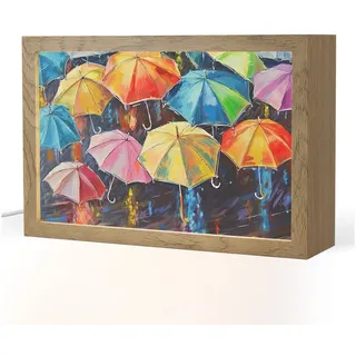 OnlyWow Tischleuchte Lightbox Regenschirme - Malerei - Kunst - Regenbogen, Dimmbar, Farbwechsel, LED, Warmweiß, Kaltweiß, Neutralweiß Einstellbar, Tischlampe, Schreibtischlampe, Desk, Dimmbar, mit Kabel, LED 30 cm x 8 cm x 20 cm