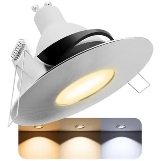 SSC-LUXon LED Außen-Deckenleuchte YOKU Einbaustrahler schwenkbar IP65 Alu 5W GU10 drei Lichtfarben, Neutralweiß, Warmweiß, Tageslichtweiß silberfarben