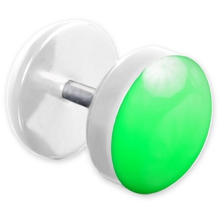 viva-adorno Fake-Ear-Plug 1 Stück Ohrstecker Edelstahl Acryl weiß mit farbig emaillierter Front grün