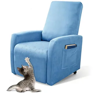 Piashow Sessel überzug wasserdichte, Stretch Sesselschoner mit Taschen, Stressless Hussen für Wohnzimmer Fernsehsessel (Blau)