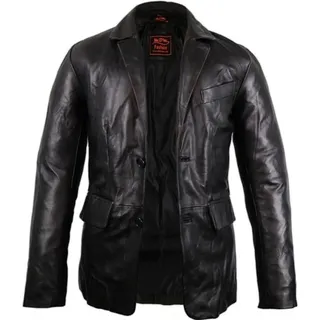 Herren Leder Blazer aus echtem Lamm Nappaleder 70 ́s Leder Sakko Lederjacke Slim(XL) - Schwarz - XL