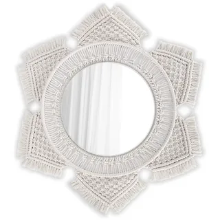 Flexzion Hängender Wandspiegel mit Sonne Mond Makramee Makrorahmen Rund Spiegel Kunst Wanddeko Boho Rustikales Dekor für Wandmontage Wohnzimmer Schlafzimmer Kinderzimmer