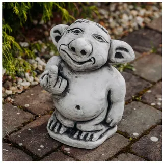 gartendekoparadies.de Gartenfigur Riesen XXL Troll Mittelfinger Stinkefinger, H. 37 cm, 21 kg, Frostsicher grau