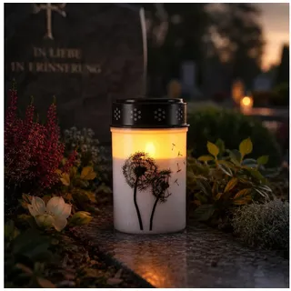 MARELIDA LED-Kerze LED Grablicht Grabkerze Pusteblume bis 2500 Std. Friedhofskerze 12cm (1-tlg) weiß