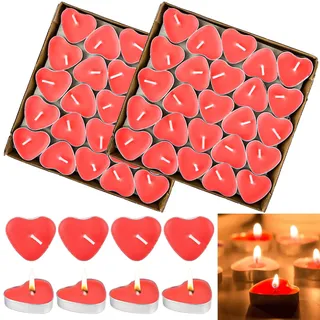 RUNEAY Teelichter Herz Kerzen Rot 100 Stück, Kerzen Herz Deko für Hochzeit, Rote Teelichter Herzen Kerze Romantische Deko Teelichter für Hochzeit, Verlobung, Heiratsantrag, Marry Me Deko