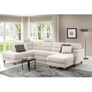Home Affaire Wohnlandschaft HOME AFFAIRE "Palmera U-Form, B: 308 cm", beige (natur), B:308cm H:89cm T:212cm, 100% Polyester;Struktur (100% Polyester);Luxus-Microfaser in Lederoptik (100% Polyester), Sofas, Wohnlandschaft, optional Bettfunktion & Bettkasten, Federkern