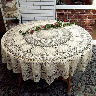 USTIDE 180 cm runde Baumwolle Häkelspitze Tischdecke Beige Vintage gewebt Esstisch Küche Tisch Abdeckung