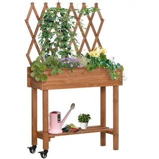 Outsunny Hochbeet (Set, 1 St., Blumenkasten), mit Rankgitter, Pflanzkübel mit Ablage, Rollen braun