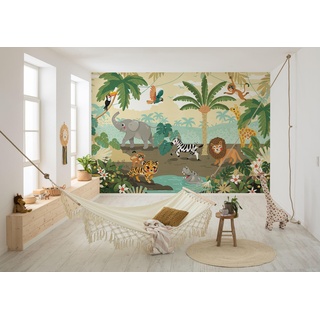 Vlies Fototapete - Baby Safari - Größe 300 x 250 cm - Kinderzimmer, Tapete, Kindertapete, Dschungel, Tiere