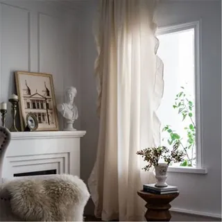 EXQULEG 1 Stück Boho Vorhänge Landhausstil Rüschengardine Shabby Chic Baumwolle Leinen Quaste Voile Vorhang Gardinen für Wohnzimmer Schlafzimmer (150 * 240)