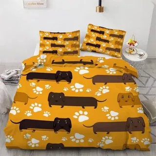 Bettwäsche-Set Dackel 155x220cm 3tlg Mikrofaser mit Reißverschluss