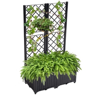 Mingone Rankkasten Hochbeet Pflanzgefäß Garten Terrasse Balkon Pflanzkasten Rankgitter Rankkasten für 2 große Pflanzgefäße mit Selbstbewässerung(Schwarz 80x40x136cm)