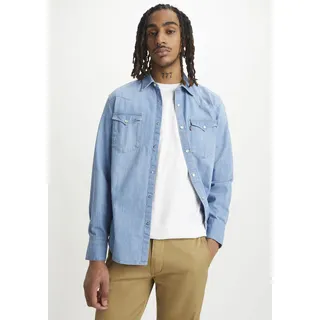 Jeanshemd LEVI'S "LE BARSTOW WESTERN STAND", Herren, Gr. L, N-Gr, blau (light indigo), Web, Obermaterial: 100% Baumwolle, normal, Hemden Jeanshemd, mit Brusttaschen