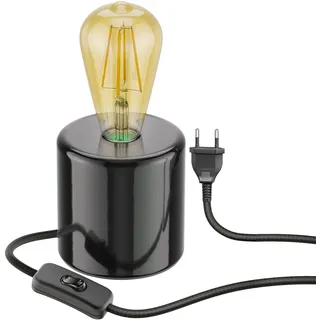 ledscom.de Tischlampe TIPO Porzellan rund schwarz + E27 LED Vintage gold max. 814lm extra-warmweiß 3-Stufen