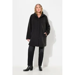 Ulla Popken Wintermantel Teddy-Mantel A-Linie Stehkragen Druckknöpfe grau 46/48