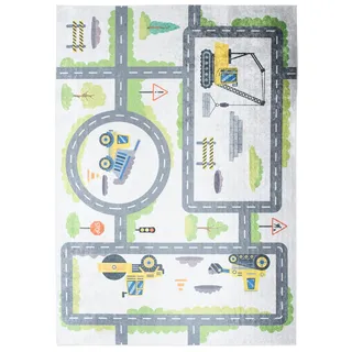Mazovia Kinderzimmerteppich Antirutsch - Waschbar bis 30 Grad - Spielteppich Straße Stadt Straßenteppich - Kurzflor Kinderteppich für Kinderzimmer - ÖKO-TEX Zertifiziert - Bunt 80 x 150 cm - 80 x 150 cm (Rechteckig)