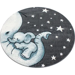 Ayyildiz  Kinderteppich Kids 560, Blau, Grau, Weiß, Textil, Einhorn, rund, Oeko-Tex® Standard 100, für Fußbodenheizung geeignet, schmutzabweisend, Hausstauballergiker lichtunempfindlich, antistatisch, pflegeleicht, strapazierfähig, leicht zusammenrollbar, Teppiche & Böden, Teppiche, Teppich Kinderzimmer