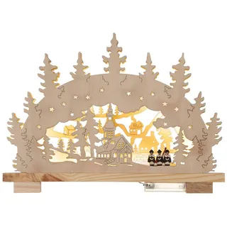 Schwibbogen LED Holz-Lichterbogen Winterlandschaft 10 LED warm weiß Batterie