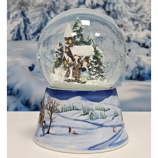 Schneekugel Weihnachten Spieluhr | Weihnachtsspaziergang | B: 10 cm | 20099 | Breite: 10 cm, Höhe: 14 cm | Sockel Winterlandschaft hell | mit Musik | Schüttelkugel Weihnachtsdekoration