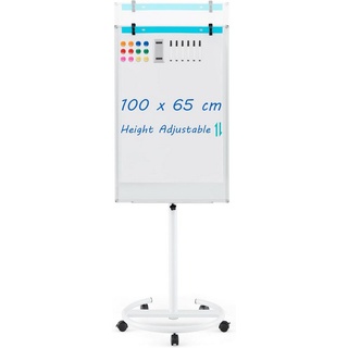 KOMFOTTEU Flipchartblock Ständer, Mobiles Whiteboard auf Rollen, 100 x 65cm weiß