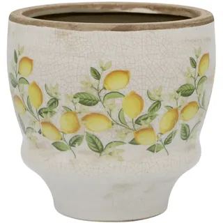 Chic Antique Übertopf Limone Blossom – Vintage Keramik mit Zitronen & Blumen, 14,5 cm, Ø 15 cm