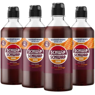 SodaStream Drink Mix Schwip Schwap Zero, 4er Pack (4 x 440 ml) | Cola-Orange Sirup ohne Zucker für Wassersprudler, Getränkesirup, ergibt bis zu 36L Fertiggetränk