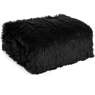 Wohndecke Tifany – Flauschige Kuscheldecke in Felloptik, Weiche Sofa- & TV-Decke, Warmer Überwurf in Schwarz, 150x200 cm