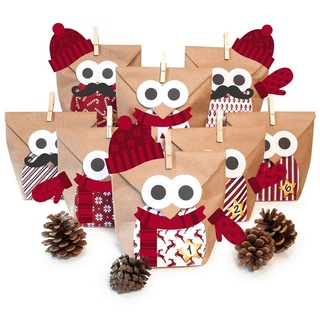 pajoma DIY Adventskalender | Bastelset Christmas Owl red mit Extras | Papiertüte