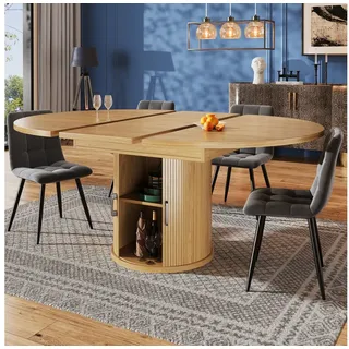STILVORA Esstisch Küchentisch mit ausziehbare Tischplatte Platz für bis zu 6 Personen (Runder Esszimmertisch mit Durchmesser 118cm, mit gebogenen Schiebetüren integrierte Zwei-Schicht-Stauraum), in der Küche, Esszimmer, Balkon, Terrasse