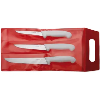 Giesser Messer Fleischermesser Set 3-tlg. – Profi Metzgermesser-Satz (Schlachtmesser 24 cm, Ausbeinmesser 13 cm, Stechmesser 18 cm) – Ergonomische Griffe, Spülmaschinenfest, Made in Germany - Weiß
