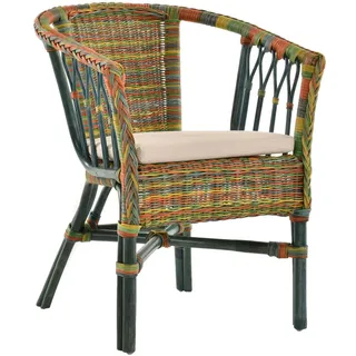 Stapelbarer Rattan-Sessel/Stuhl aus Natur-Rattan inkl. Polster/ in Farbe Bunt