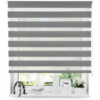 Tom'Shop Doppelrollo Duo Rollo mit Schrauben Graphit 140cm x 150cm | Fensterrollo Seitenzugrollo mit Bohren für Lichtschutz Sichtschutz Sonnenschutz leichte Montage