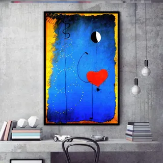 Dittelle Kunstdruck auf Leinwand, Motiv: Tänzer, Herz, Liebe, Gemälde, Joan Miro, abstraktes, berühmtes Wandbild, Wohnzimmer, Heimdekoration, Poster, 30 x 40 cm, rahmenlos