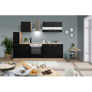 Respekta Küchenzeile Merle 240 cm E-Geräte Glaskeramikkochfeld schwarz/eiche sägerau nachbildung