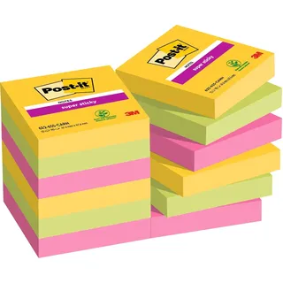 Post-it Post-it® Super Sticky Carnival Haftnotizen extrastark 654MTDR farbsortiert, 12 Blöcke