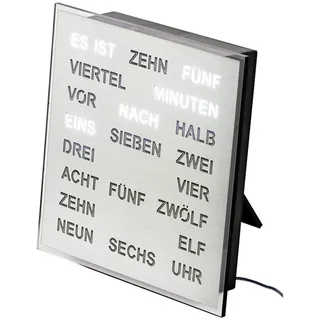AMS Wanduhr Wortuhr LED Wanduhr Tischuhr 20x20cm (Quadratisch) silberfarben