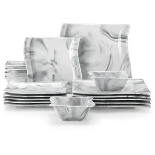 MALACASA Geschirr-Set Tafelservice FLORA für 6/4 Personen Marmor Geschirrset (18-tlg), 6 Personen, Porzellan grau