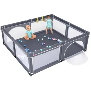 Costway Laufstall, Grau, Kunststoff, 206x186 cm, Babymöbel, Laufstall Baby
