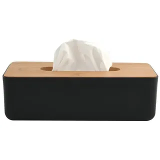 MSV Papiertuchbox KAMLA, Kosmetiktuchspender Kunststoff PP, Deckel Bambus, schwarz matt schwarz