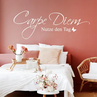Wandtattoo Loft "Carpe Diem" Wandtattoo Sprüche – 30 Farben & 3 Größen – selbstklebender Schriftzug mit Schmetterling, Wandtattoo Schlafzimmer, stilvolle Wanddekoration für Wohnzimmer & Schlafzimmer