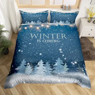 Winter Saison Bettbezug 135x200,Schneeflocken Bettwäsche Set für Männer Frauen,Weihnachten Mystical Wonderland Sternenhimmel Nacht Tröster Abdeckung,Nacht Blau Neujahr Urlaub Licht Nadel Quilt Cover