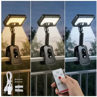 VIVIHEYDAY LED Solarleuchte Solarlampen für Außen, Clip-on Solarleuchten mit Bewegungsmelder, USB-Aufladung, 92 LEDs & 3 Farbtemperaturen & Fernbedienung, Wasserdicht Solar Lampe Beleuchtung für Garten Zaun Dachrinnen schwarz