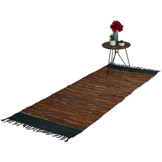 Läufer Flickenteppich aus Leder & Baumwolle, relaxdays, Höhe: 5 mm, Braun, 80 x 200 cm braun|schwarz