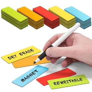 2DOBOARD Magnetstreifen beschreibbar - 7,5 cm x 2,5 cm Bunt - 75 Stück - Magnetschilder zum beschriften – Für Kühlschrank, Whiteboard & Tafel - Magnetetiketten