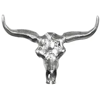 MichaelNoll Stierkopf Bulle Schädel Stier Bullenschädel Geweih Hörner Dekoration Deko - Wanddekoration Silber Aluminium Metall - Wanddeko Modern für Wohnzimmer und Schlafzimmer - XXL